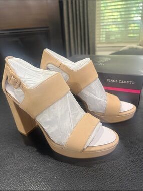 Vince Camuto Neutral Beige Platform Block Heel Sandals